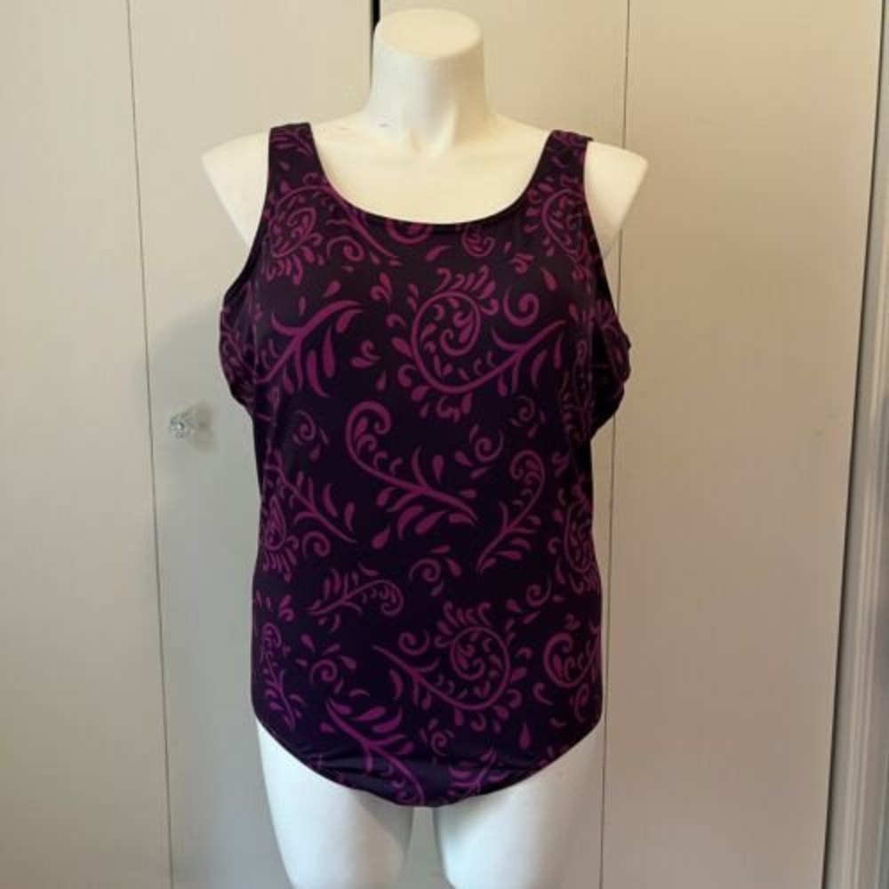 Lands End Womens Plus Size One Piece Swim Bathing Suit Swimwear Purple Swirl 26W